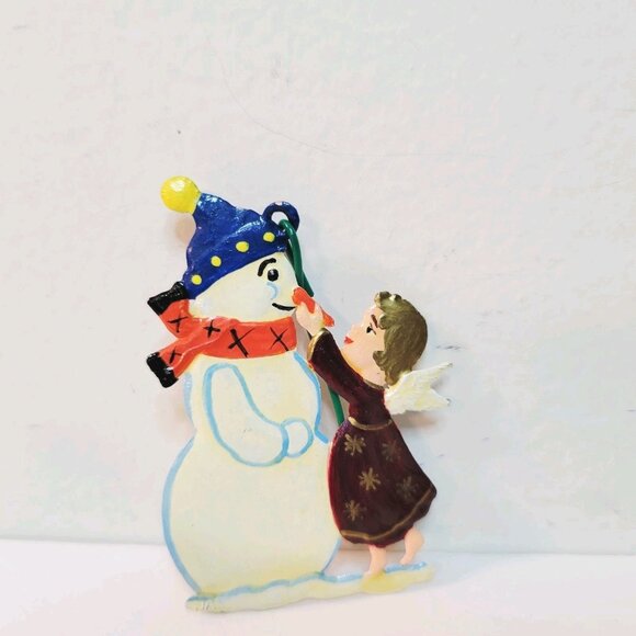 Vtg Pewter Germany Wihelm Schweizer Angel Gold Wings Snowman Ornament - Picture 2 of 3